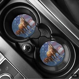 Horse Car Coasters with American Flag Design
